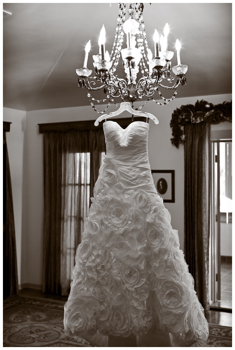 Bride's wedding dress at Wrigley Mansion