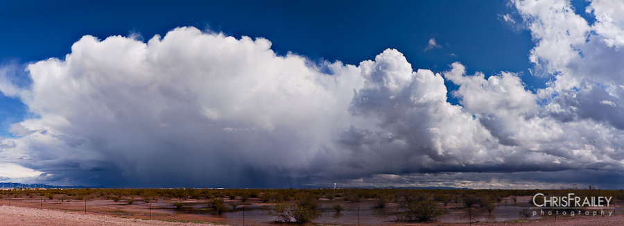A storm cell drops rain over Phoenix Arizona.