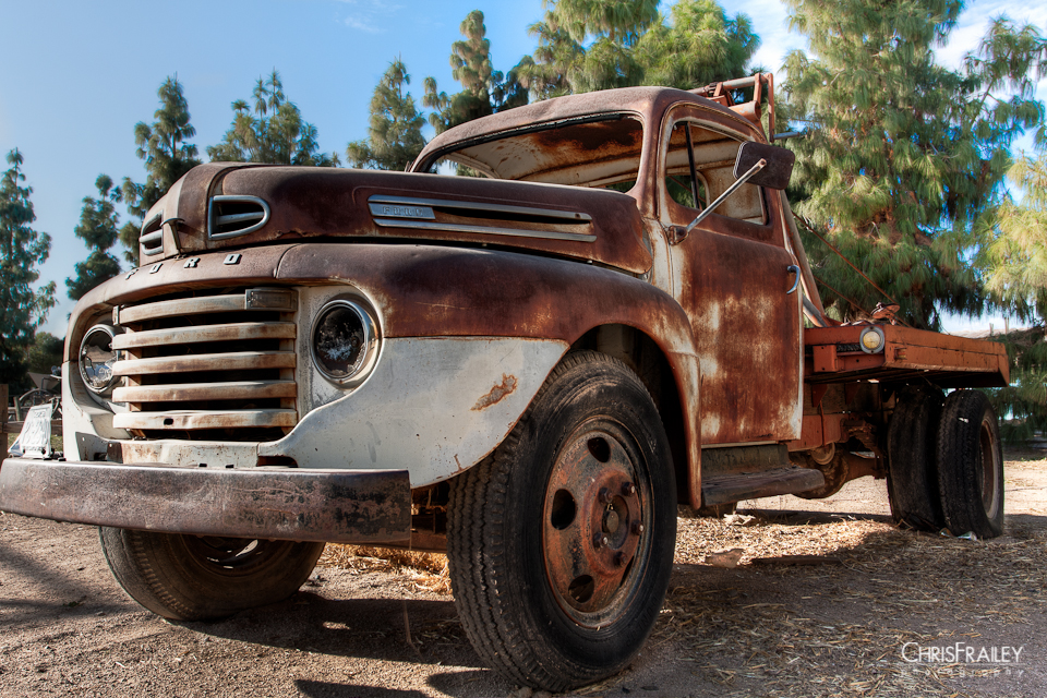 An old Ford truck that has seen better days.