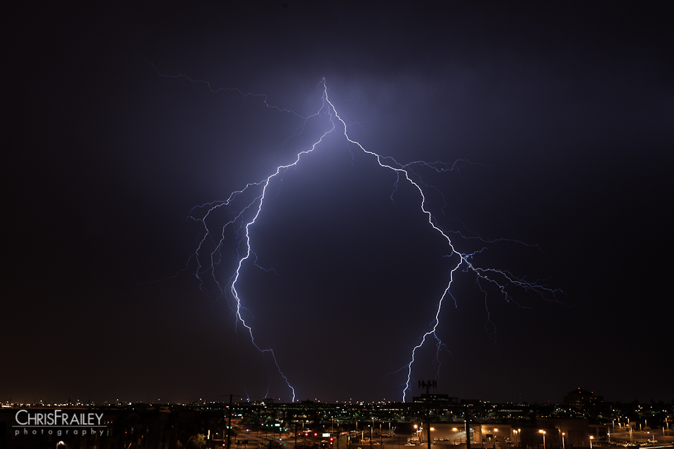 A double lightning strike hits Phoenix Arizona.