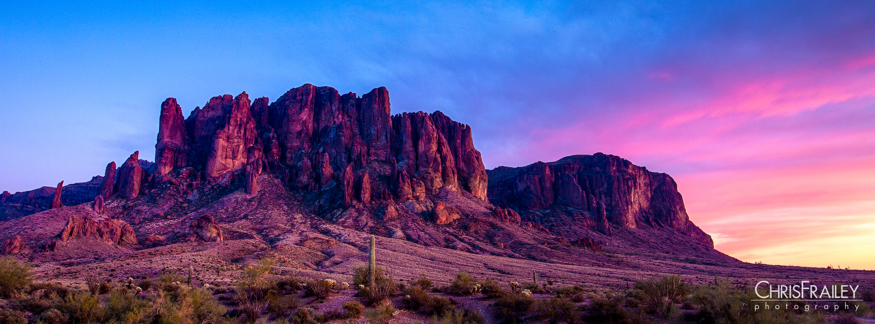 Sunset falls on the Superstition Mountains
