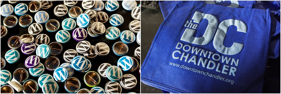 The WordPress pins and sponsor bags