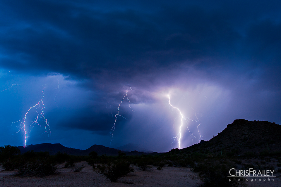 Monsoon lightning strikes the desert