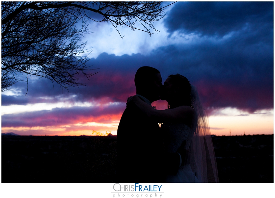 bride and groom sunset photo