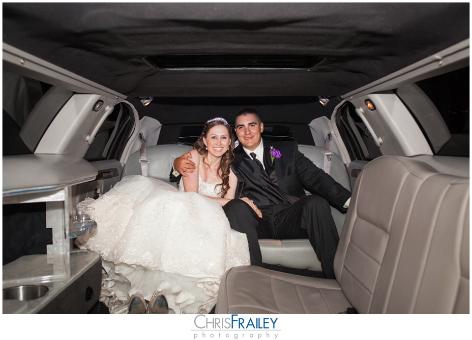 bride and groom limo