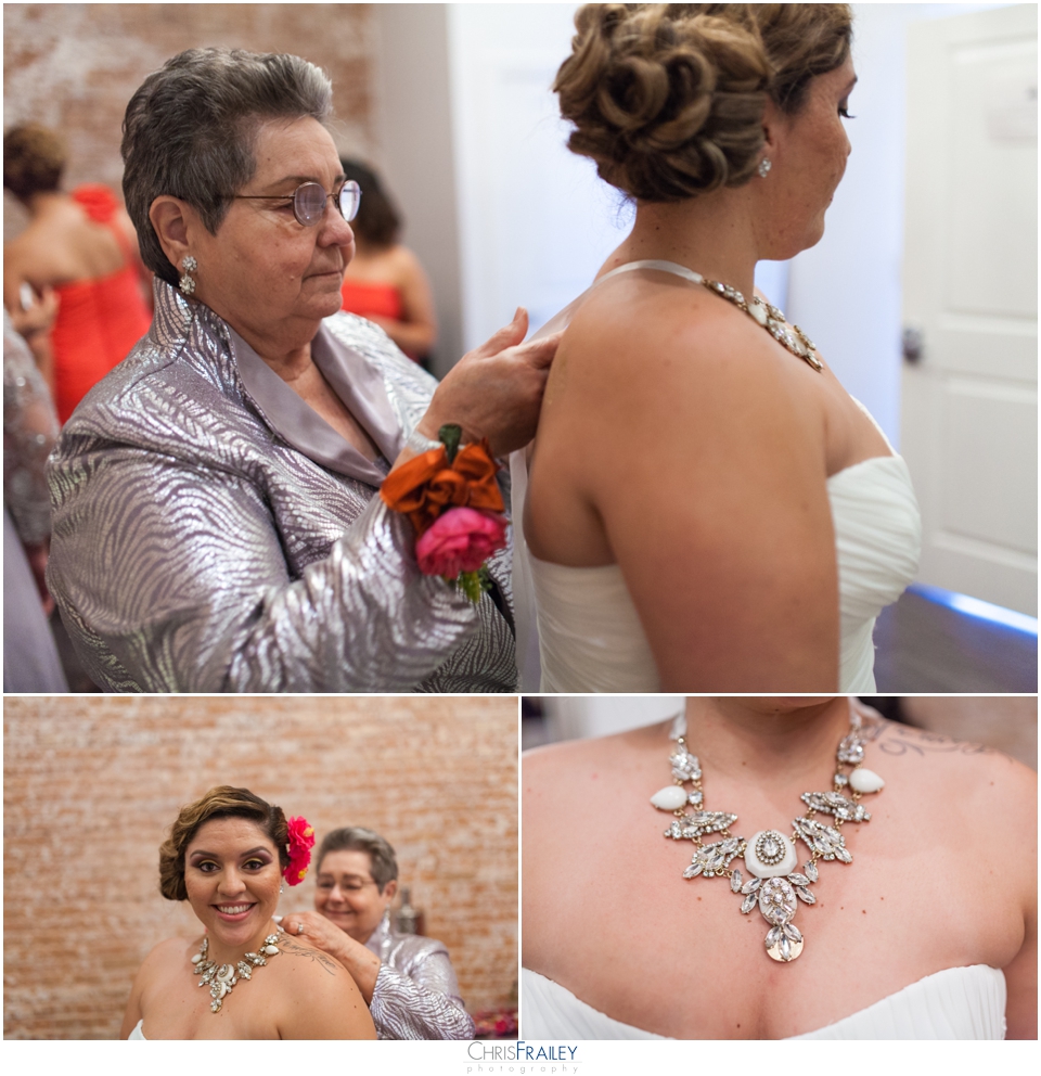 Tre Bella wedding bride getting necklace