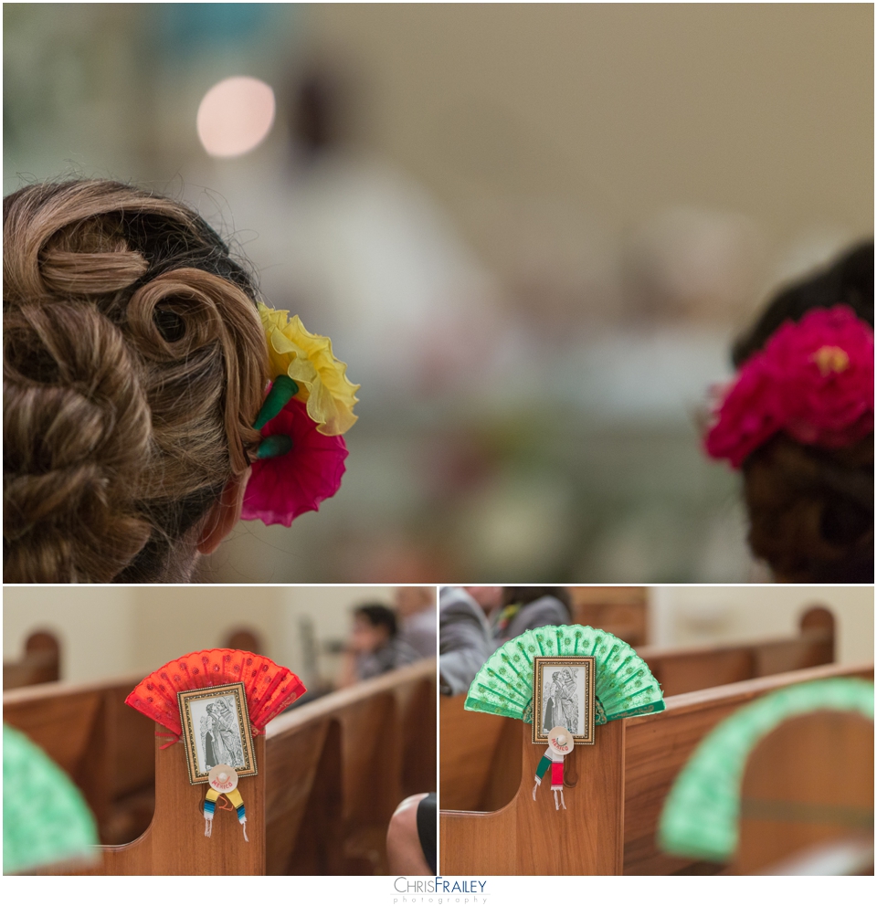 Tre Bella Wedding finishing touches hair and pews
