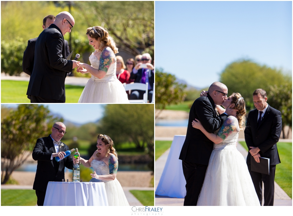 Phoenix Wedding - bride and groom exchanging vows and sealing it with a kiss