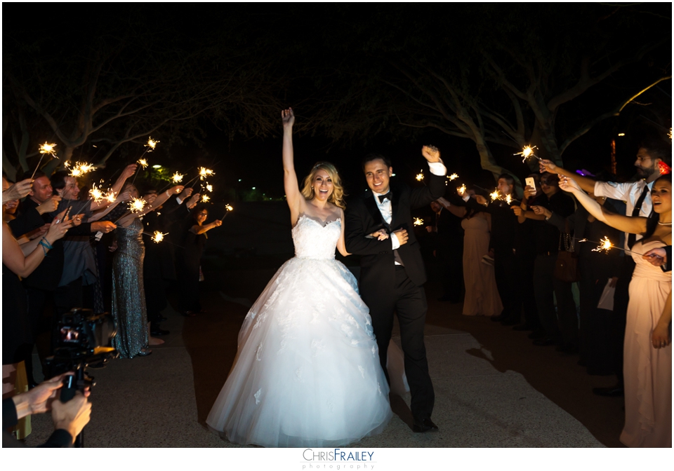 Sparkler exit for the bride and groom at the Phoenix Art museum