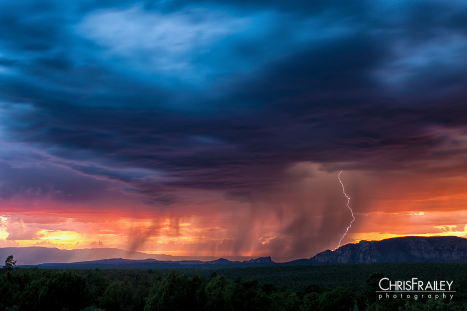 Lightning in a sunset rain storm