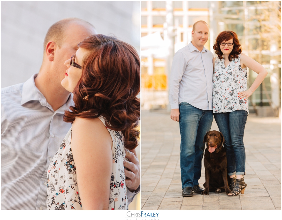 Couple embracing during their Mesa Arts Center engagement session
