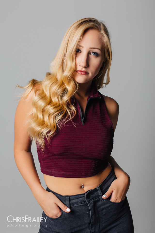 Stunning blonde model posing for an editorial shoot. 