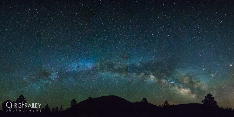 The Milky Way arcs across Sunset Crater near Flagstaff Arizona.