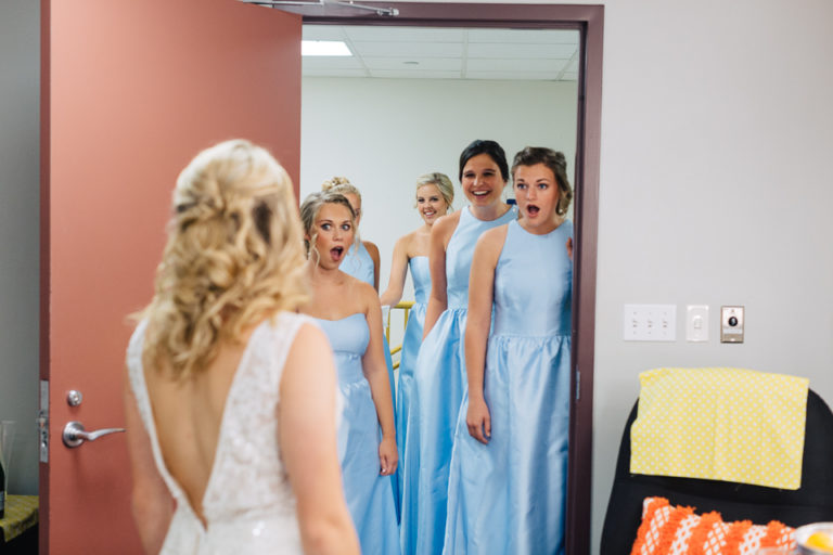 Bridesmaids First Look At Bride In Her Dress Arizona Photographer