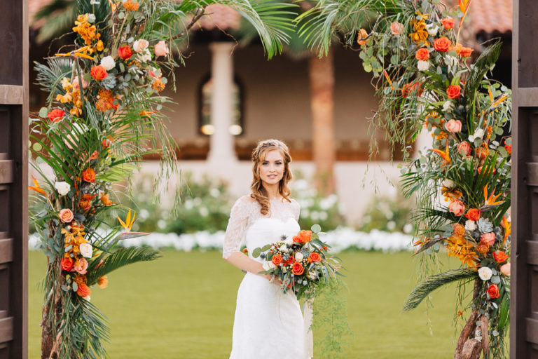 Bride standing in courtyard for a styled wedding shoot at the Scottsdale Resort.