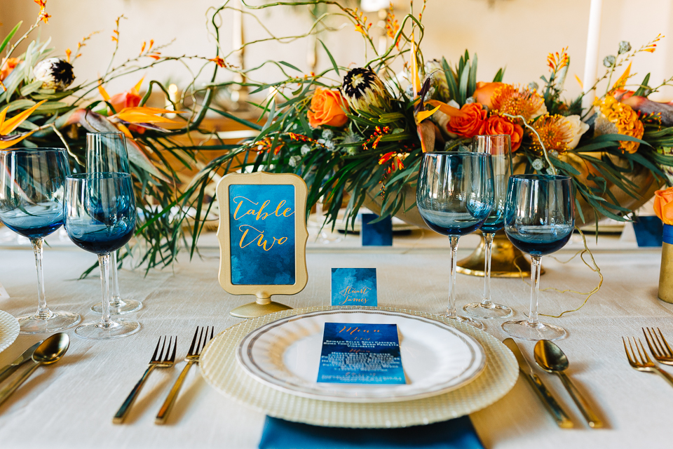 Stationary items on a table setting for a styled wedding shoot at the Scottsdale Resort. 