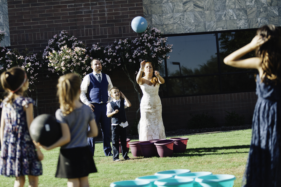 Bride Groom Playing Lawn Games Wedding Reception Arizona