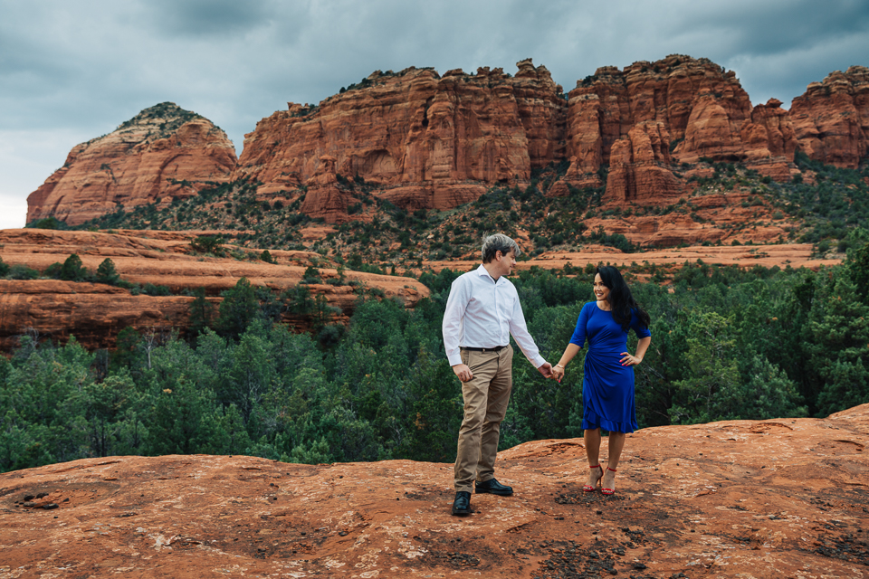 Sedona engagement session couple staring at each other on Hangover Trail. 