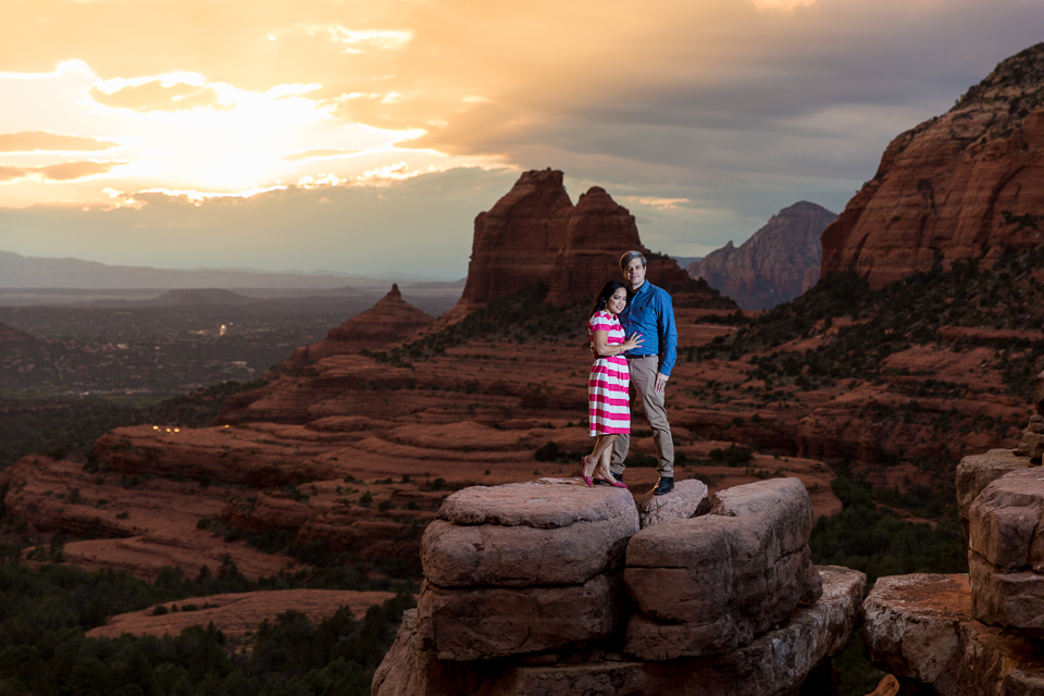 Sunset at Merry Go Round Rock in Sedona for an engagement session.
