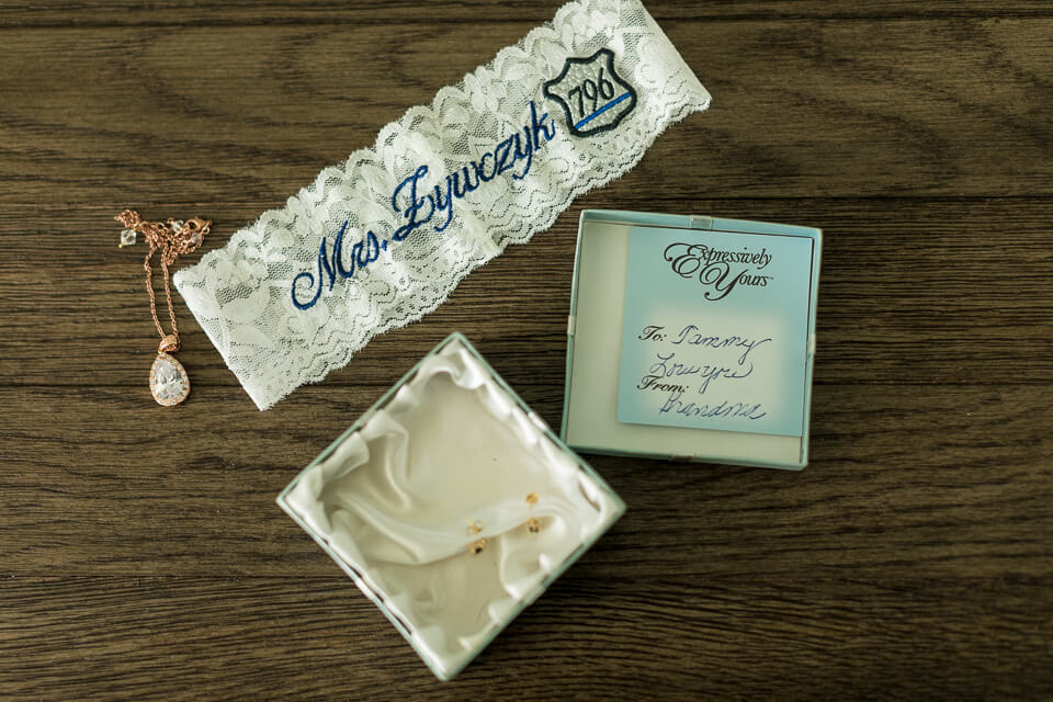 Bride's necklace and garter.